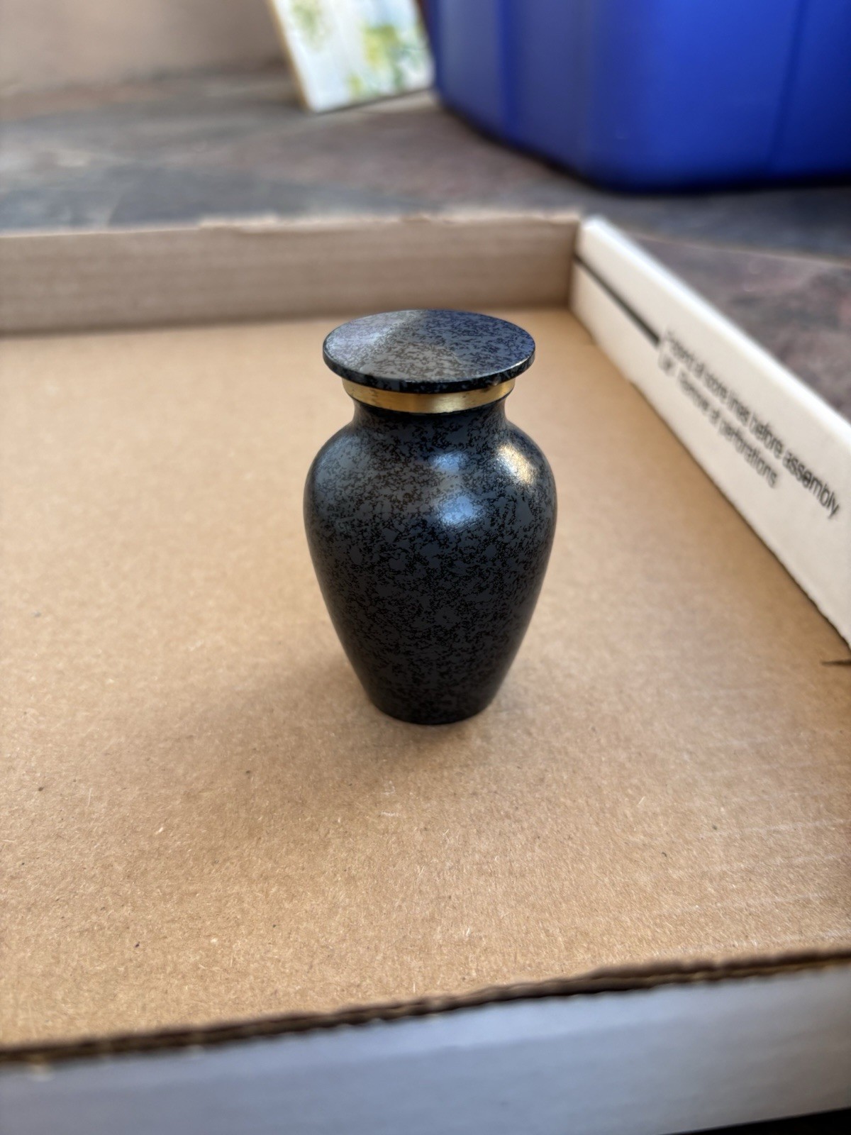 Small Metal Granite Pet Urn for Ashes with Velvet Display Storage Box (USED)