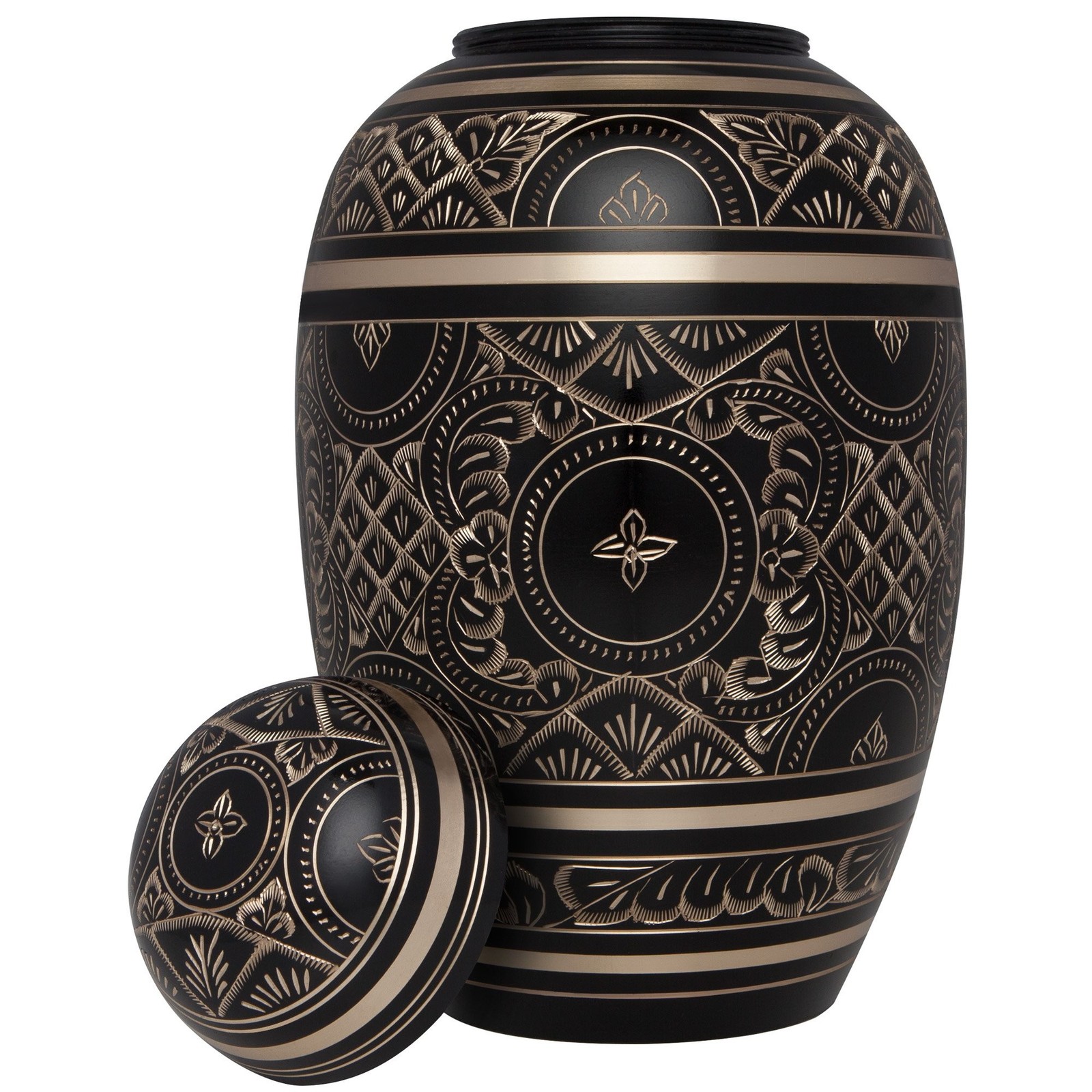 Black Cremation Urn for Human Ashes with Gold Engraving – Hand Made in Brass …