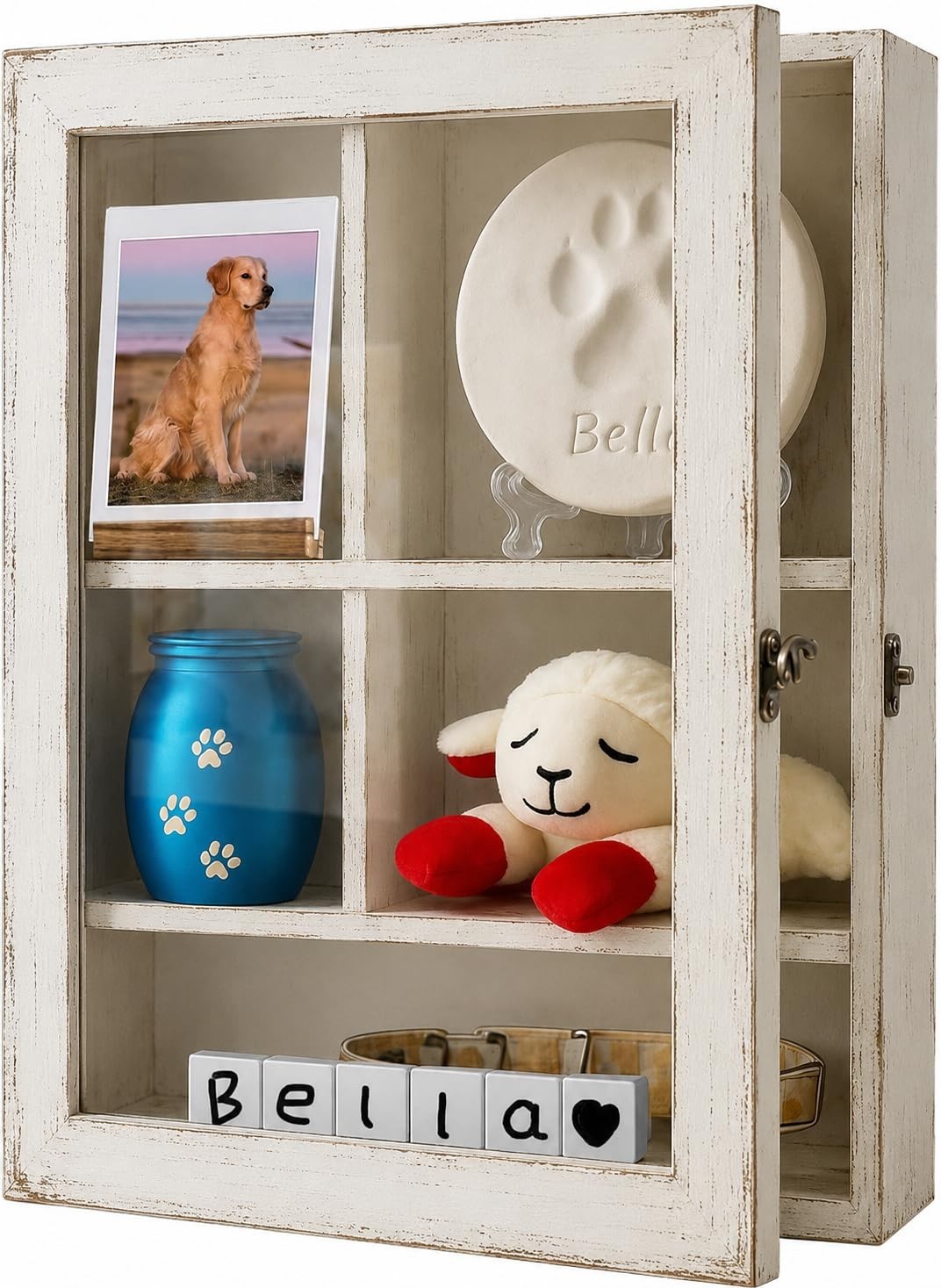 Pet Memorial Shadow Box – 12×16″ Solid Wood Display Case, Adjustable Shelves, Pe