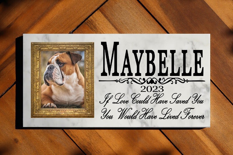 Pet Memorial Stone With Photo Personalized Picture Solid Marble for Dogs or Cats
