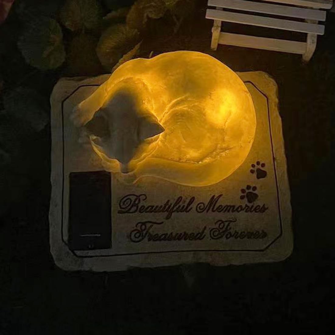 Solar Light Cat Memorial Stone, Cat Grave Markers, Cat Headstone, Cat Memorial P