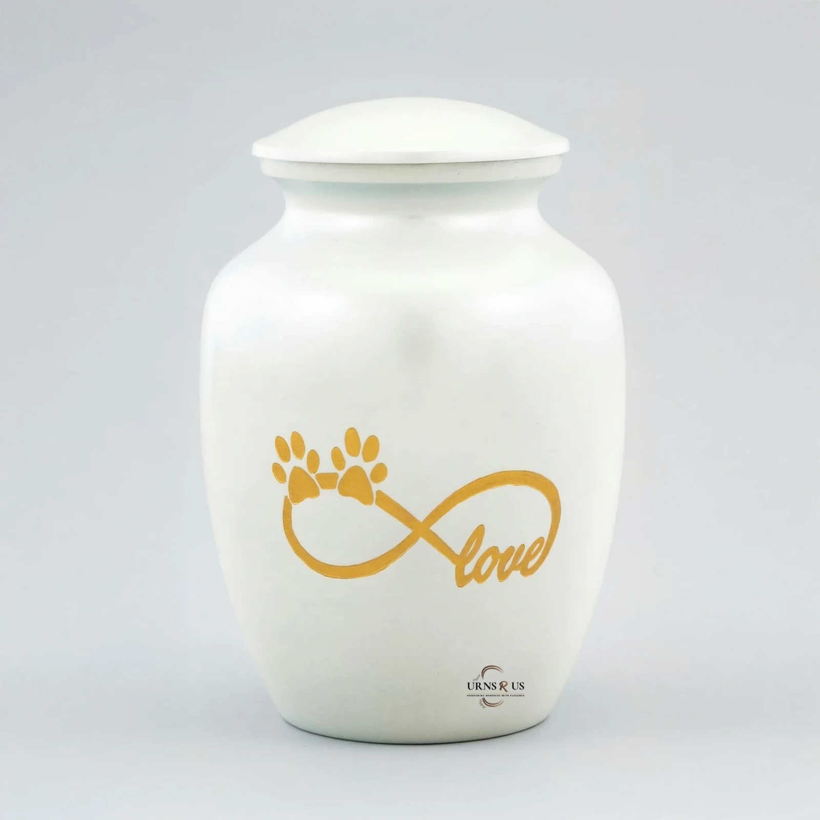 White & Gold Love Paws Pet Urn – Large Cremation Urn for Dog & Cat Ashes