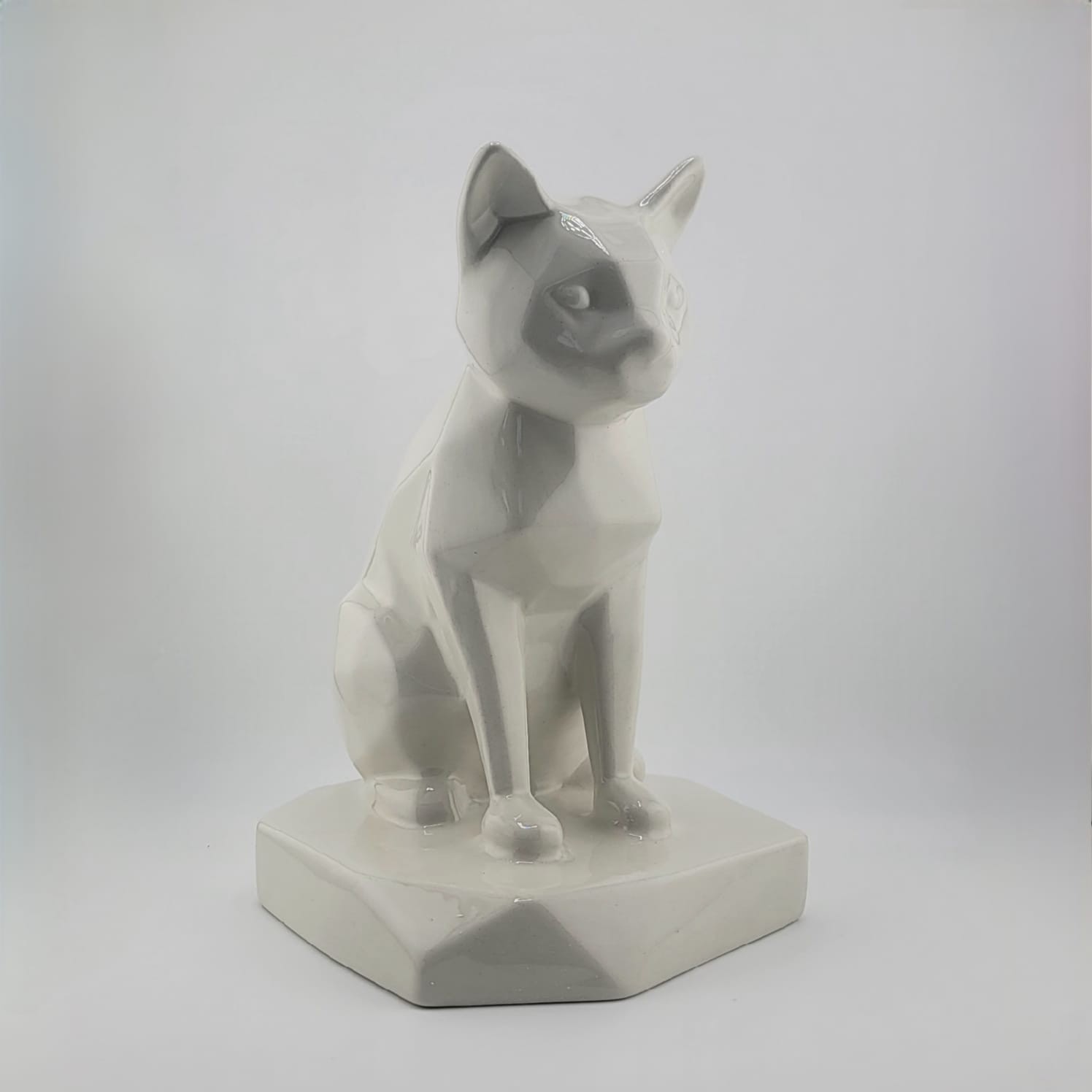 Pet Ashes Urn Geometric Cat Memorial – Glossy Ceramic – Black / White