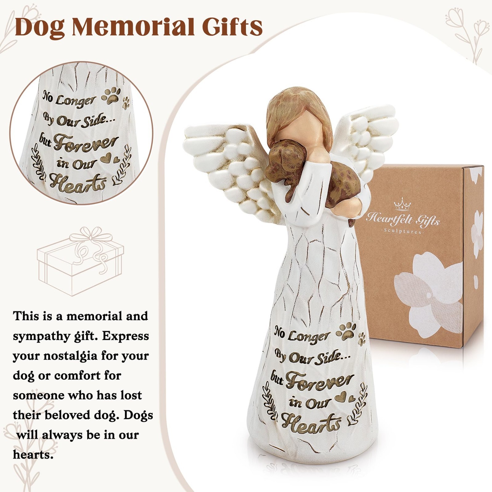 Heartfelt Dog Memorial Gift – Hand-Painted Angel & Dog Statue, Pet Loss Sympathy