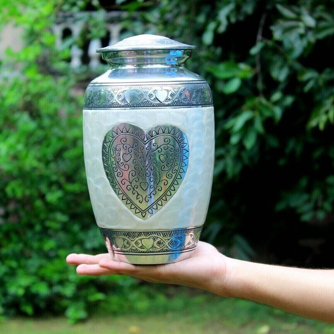 URN Silver Heart Cremation Urn for Human Ashes, Large Urns, Urns for adult ash