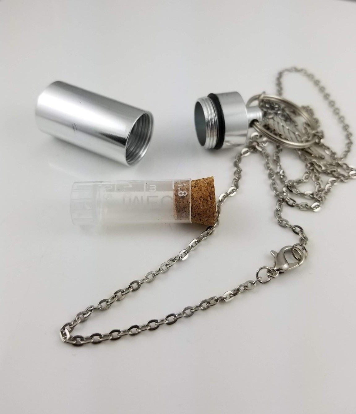 Pet Urn Ashes Angel Wing Keepsake Cylinder Necklace 24-inch Chain