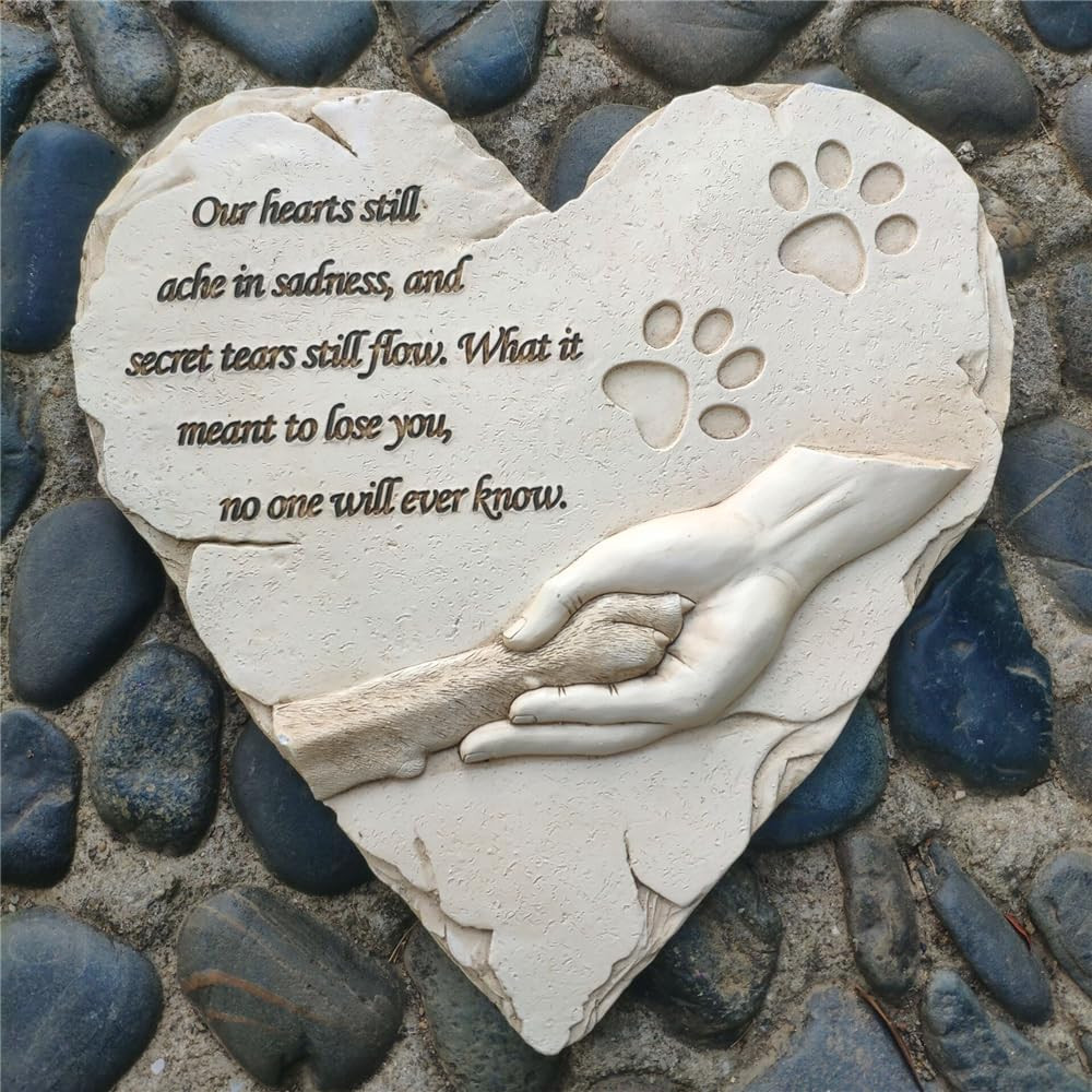 Heart Shaped Pet Dog Memorial Stones Grave Markers, Pet Dog Loss Stones Heads…