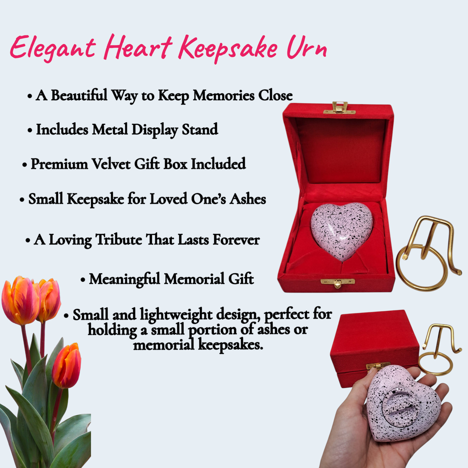 Decorative Mini Heart Urn for Ashes Keepsake Cremation Memorial with Stand & Box