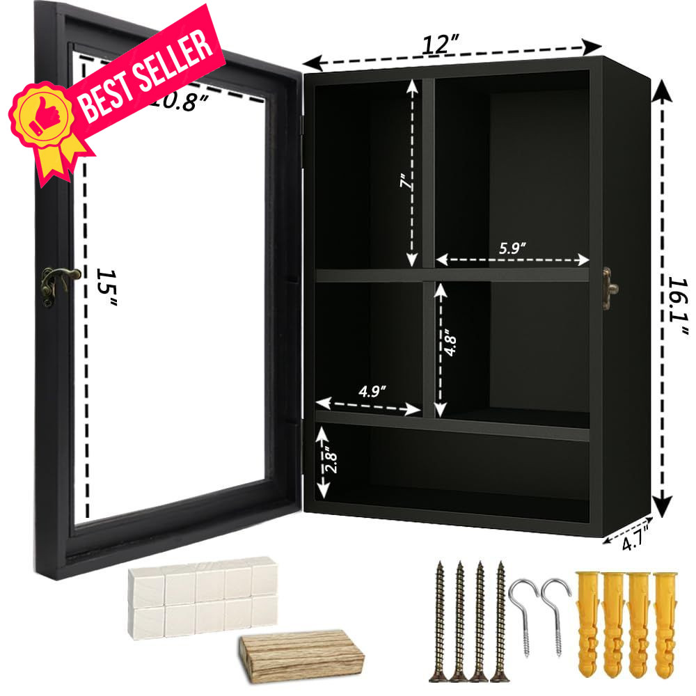 Sofunii Pet Memorial Shadow Box with Adjustable Shelves,12 * X-Large, Black