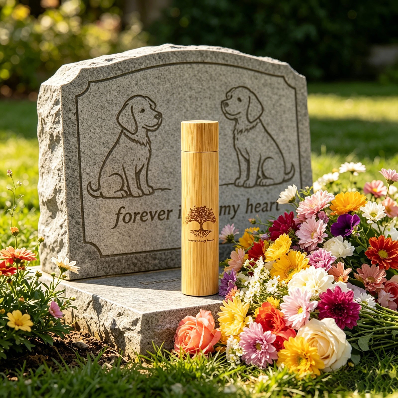 Bamboo Pet Urn for Dog/Cat Ashes, Tree of Life Engraved Memorial Container