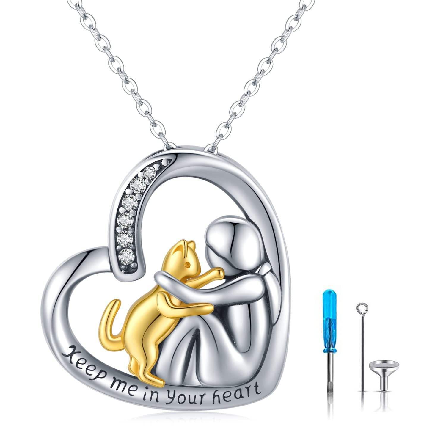 Cat Urn Heart Cremation Jewelry Keepsake Memorial Necklace for Women Keep Me in