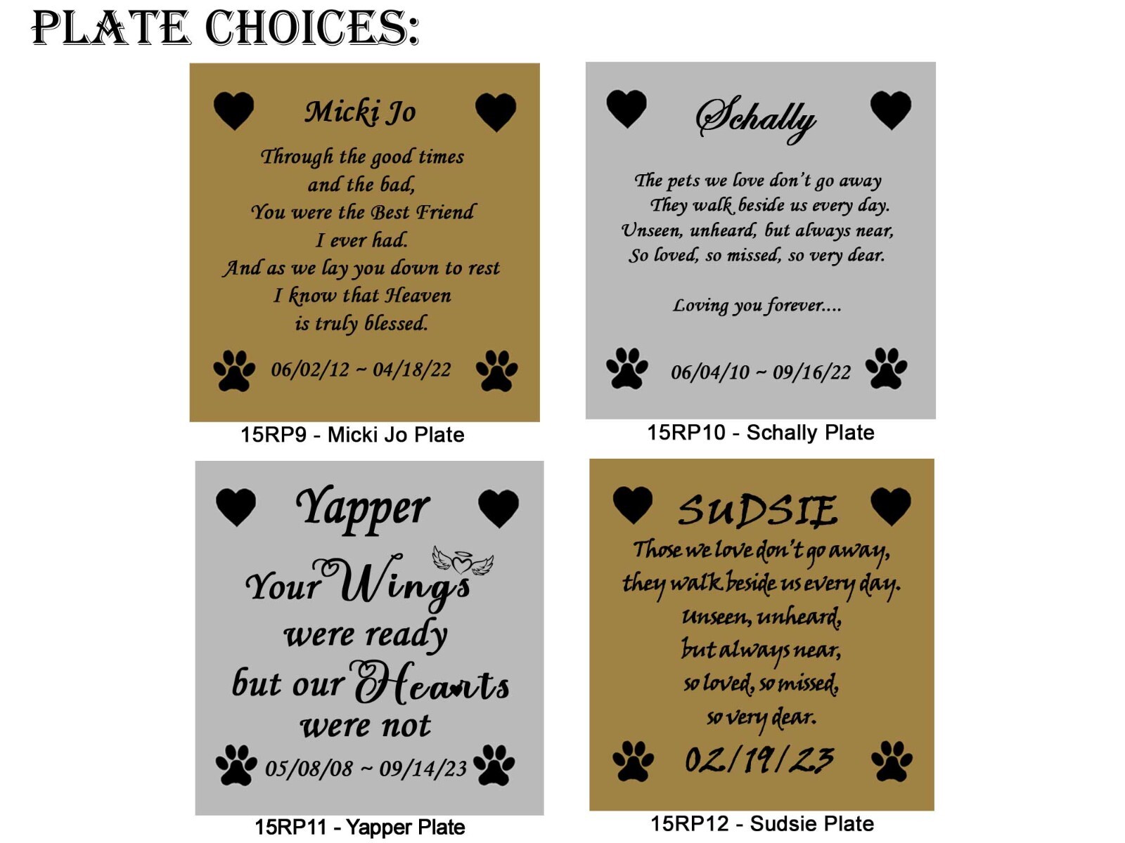 Engraved Pet Loss Poem Plate Frame Plates 2-7/8″ Square Many Choices and Designs