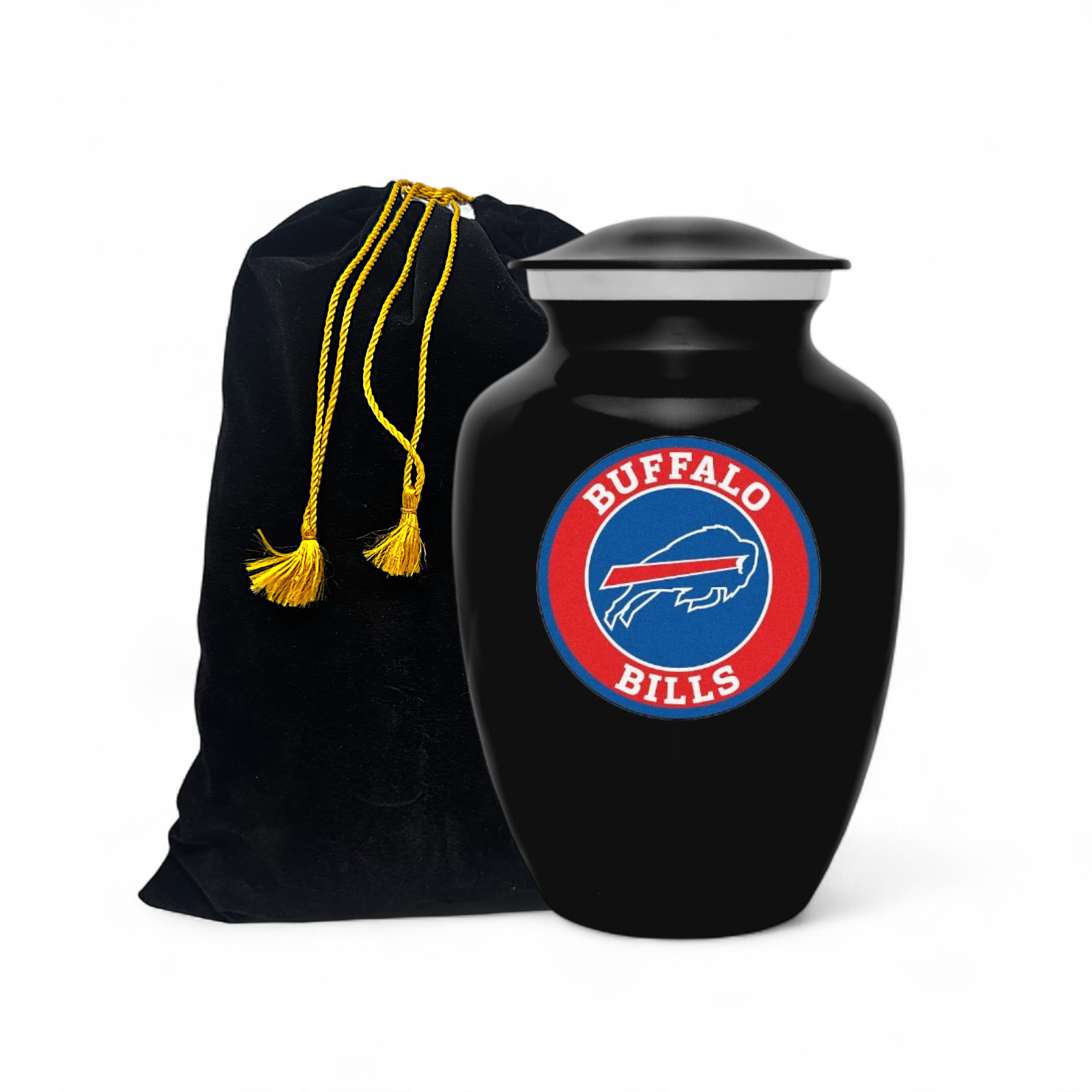 Black Buffalo Bills Football Style Cremation Urn Adult Ashes Metal 8 Inch Urns