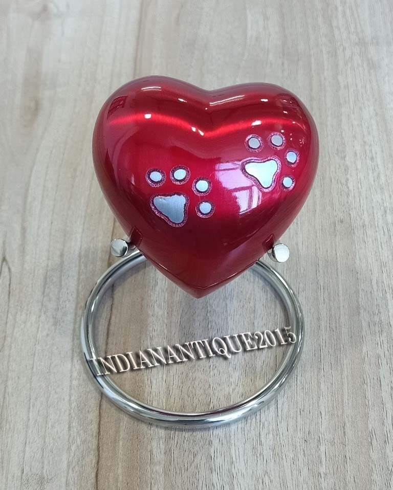 Red Urn Keepsake Mini Heart Cremation Foot Print Pet Memorial Urn