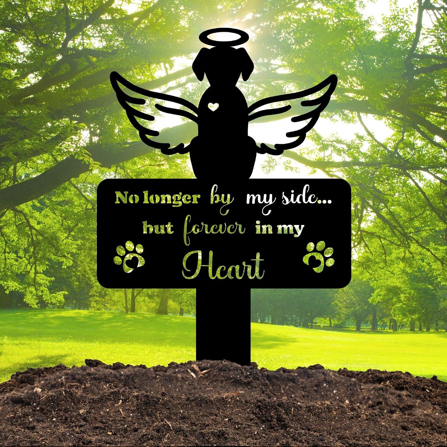 Angel Dog Grave Marker – 12in Memorial Stone with Halo and Paw Prints, Weatherpr