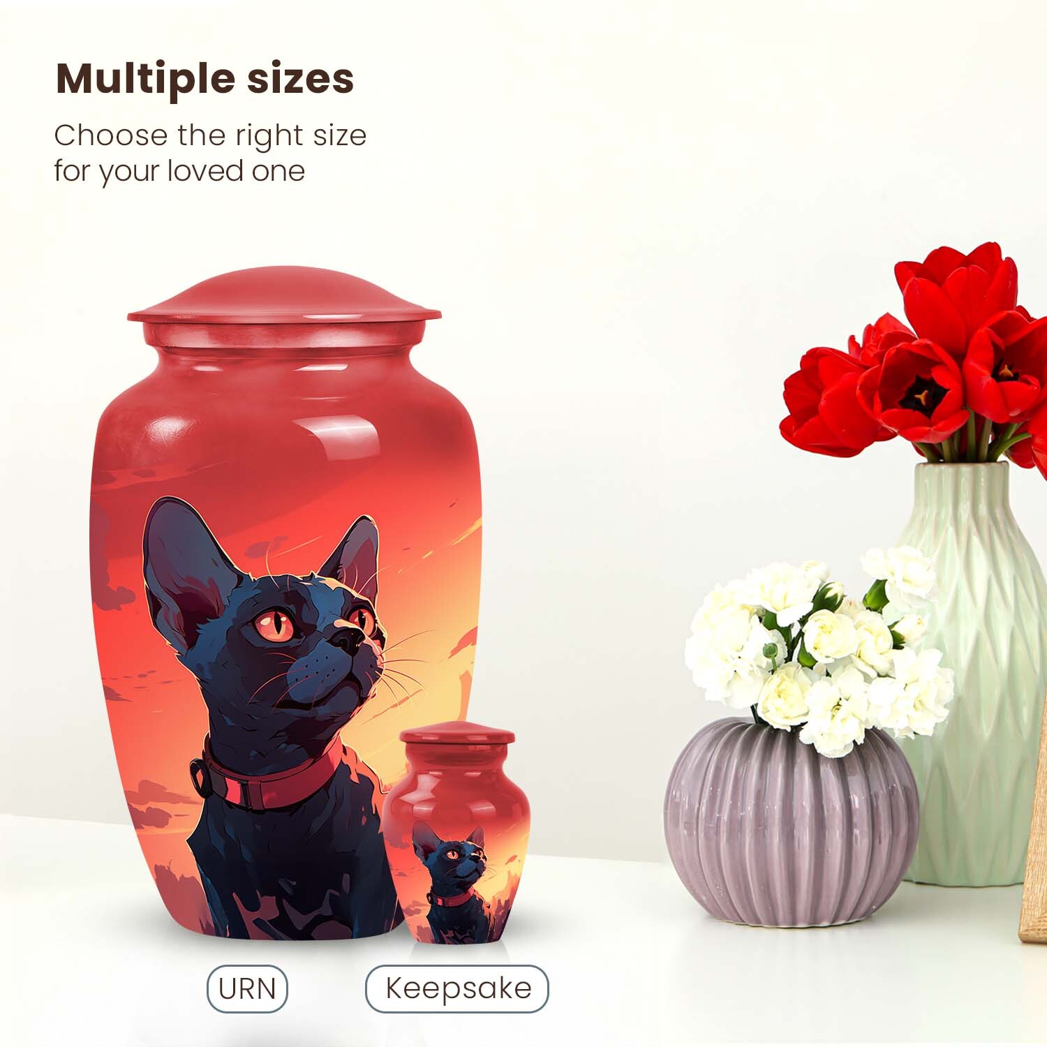 Black Cat Against a Sunset Pet Cremation Urn For Cat Ashes
