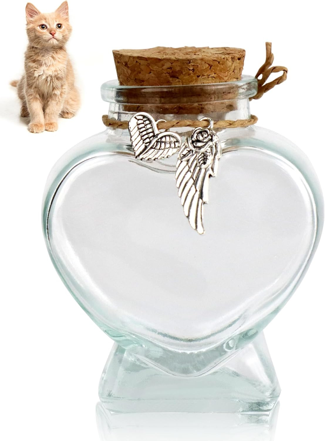 Dog Fur Keepsake Bottle, Pet Hair Memorial Glass with Heart Shape & 2 Silver Acc