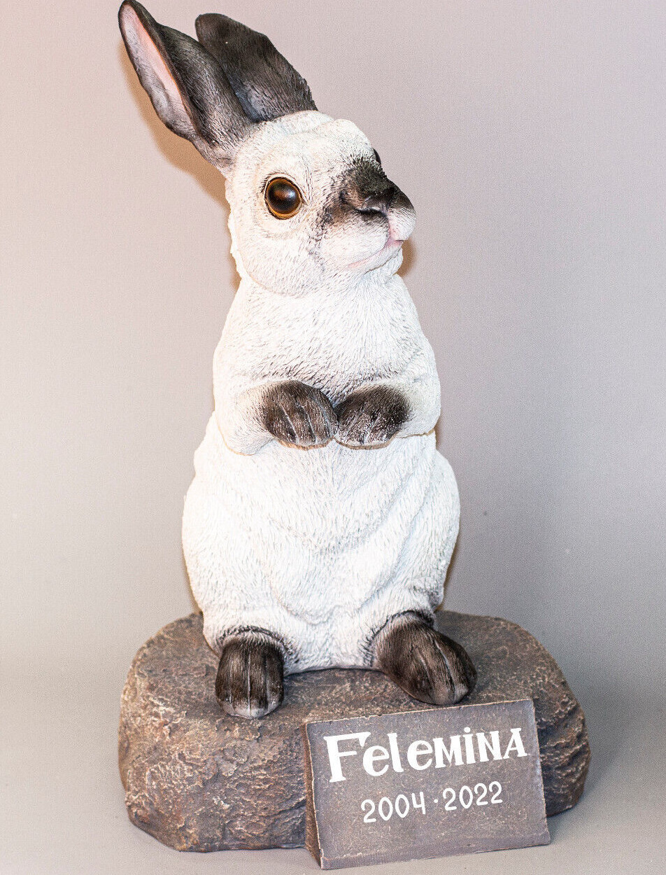 Pet Memorial Stone Plaque Personalized Rabbit Urn Ashes Bunny Statue Grave Decor
