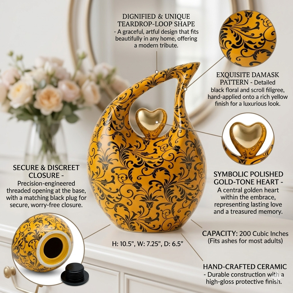 Yellow Large Adult Teardrop Cremation Urns for Your Love Ones Ashes Memorial Urn