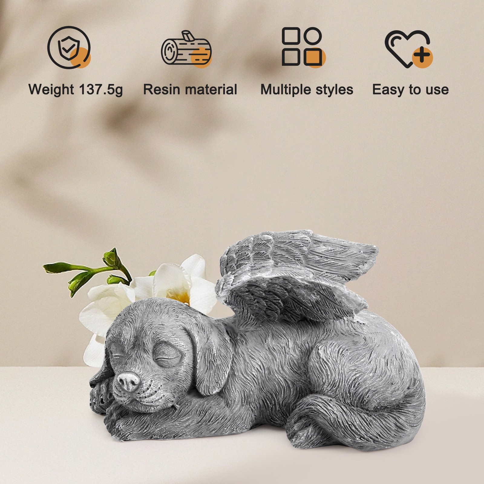 Dog Angel Pet Memorial Tombstone Marking Statue, Resin, Stone Finish T1U37325