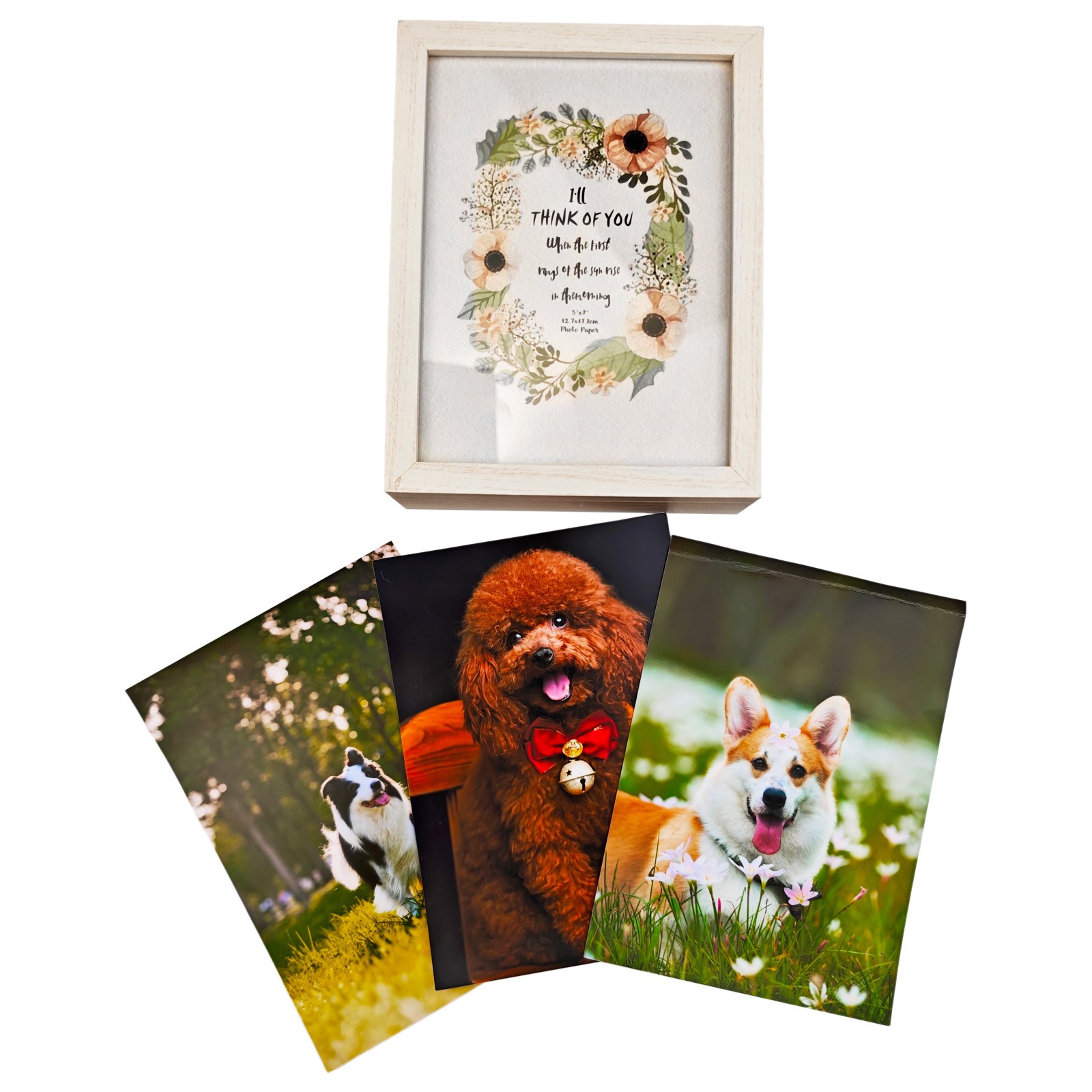 Pet Memorial Box-3 Photos & Paw Print Display with 180° Hinges for Dogs&Cats 5×7