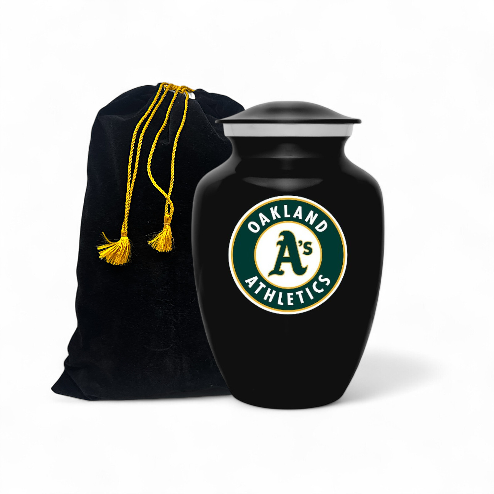 Oakland Athletics Baseball Style Cremation Urn Adult Ashes Black Metal 8 In Urns