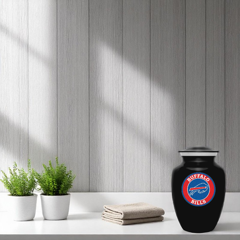 Black Buffalo Bills Football Style Cremation Urn Adult Ashes Metal 8 Inch Urns