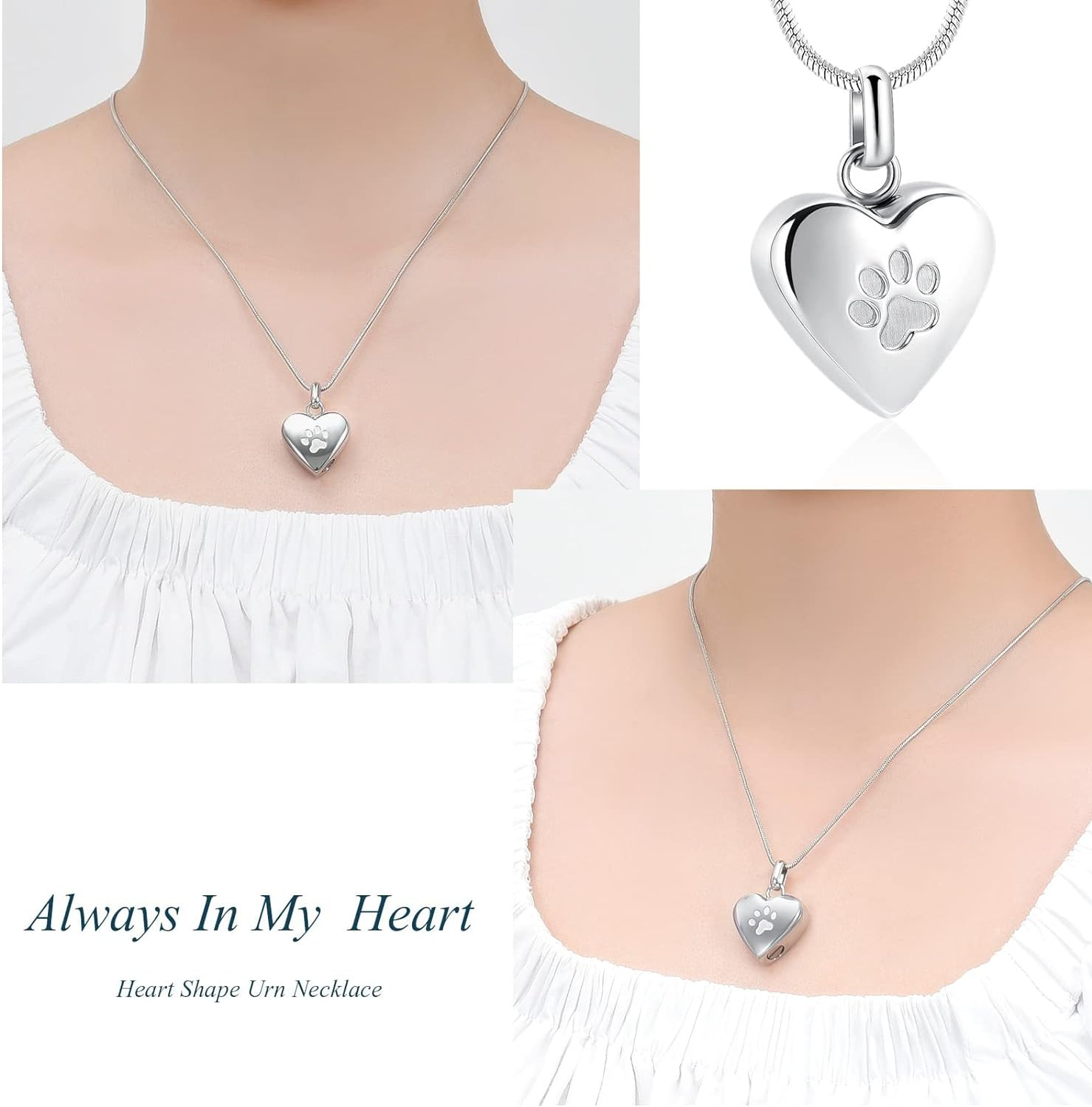 Pet Cremation Jewelry for Ashes Pendant Paw Print Pet Heart Urn Necklace Memoria