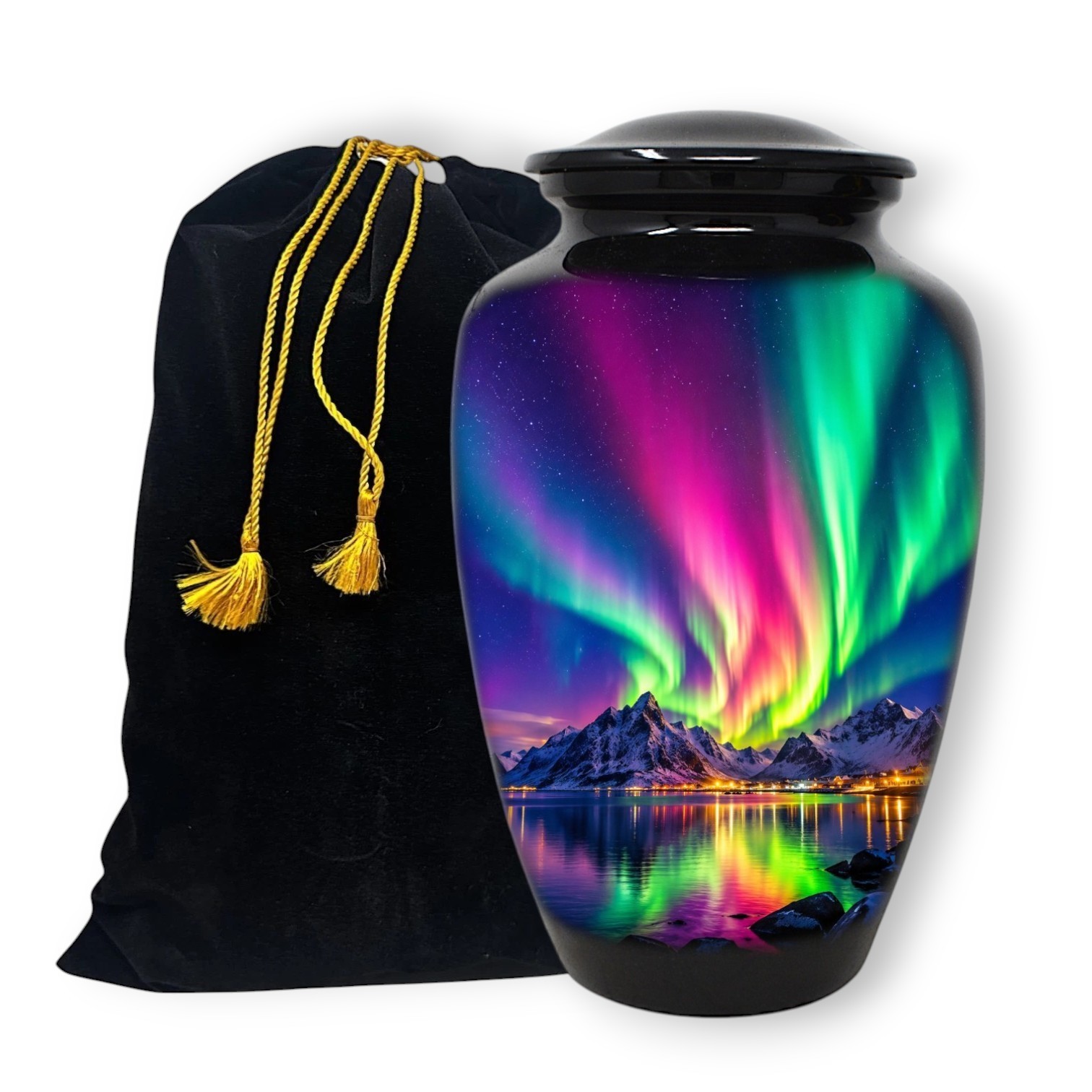 Cremation Urn for Adult Human Ashes 10.5in Aurora Borealis Memorial Urn Bag