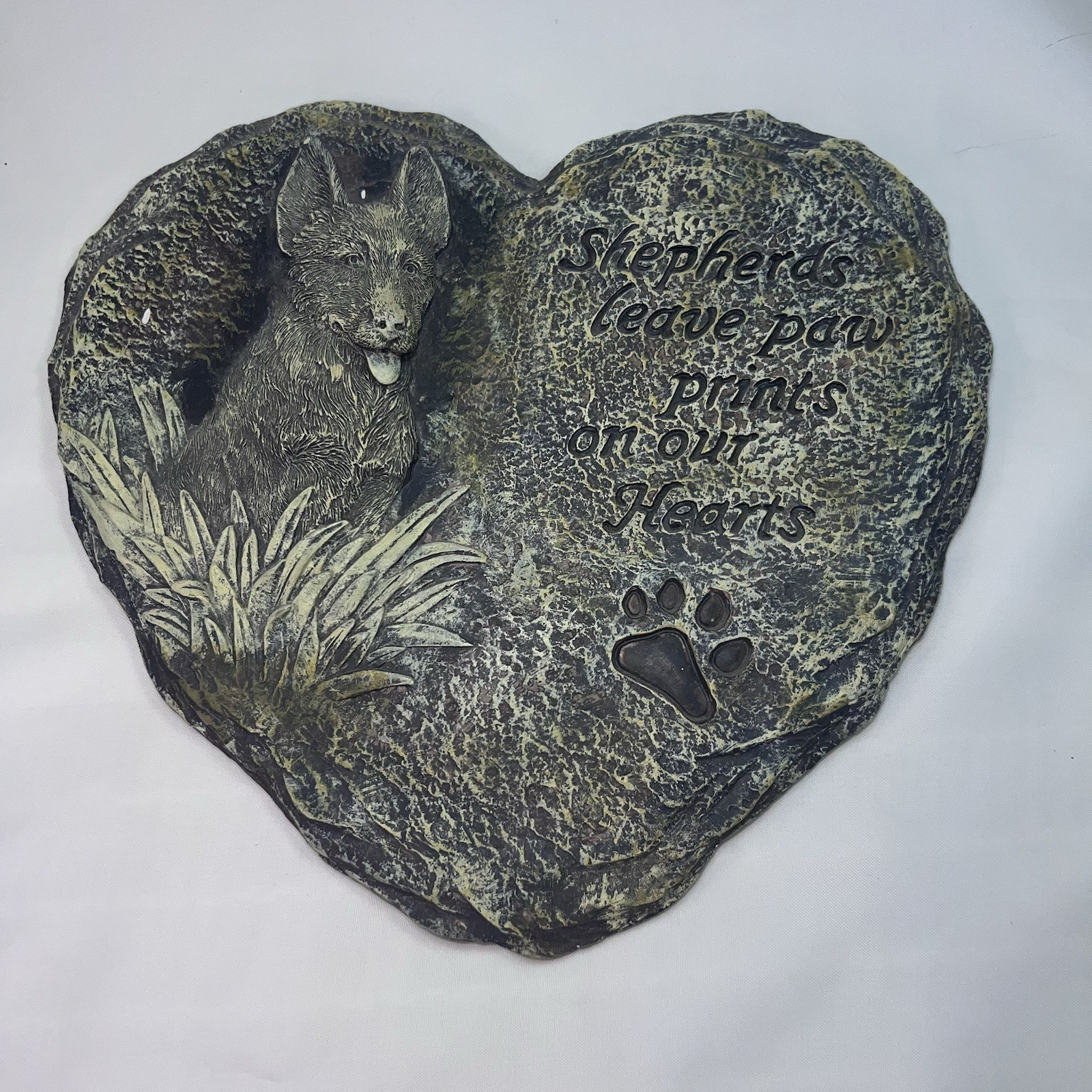 Shepherd Dog Memorial Ceramic Heart Stone Plaque Paw Print Quote For Garden