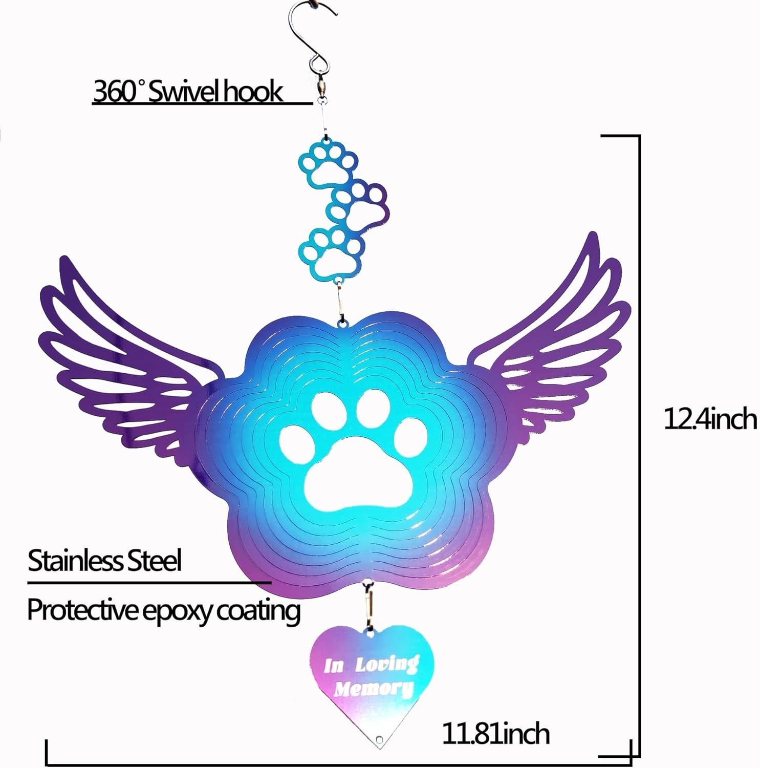 Angel Wings Pet Memorial Spinner, Dog Cat Remembrance
