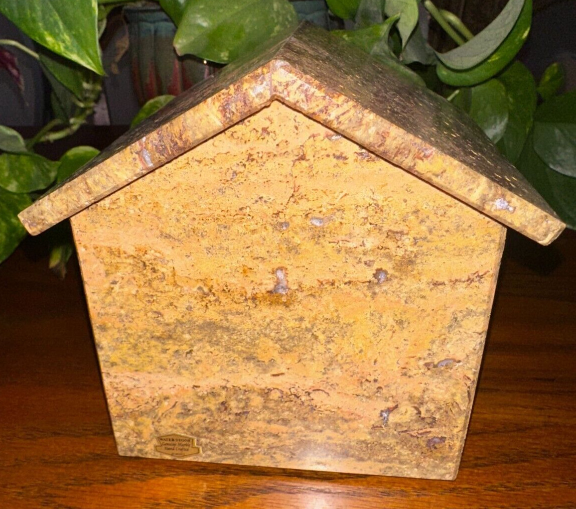 Natural dark travertine pet urn memorial for dog cat cremains handmade doghouse