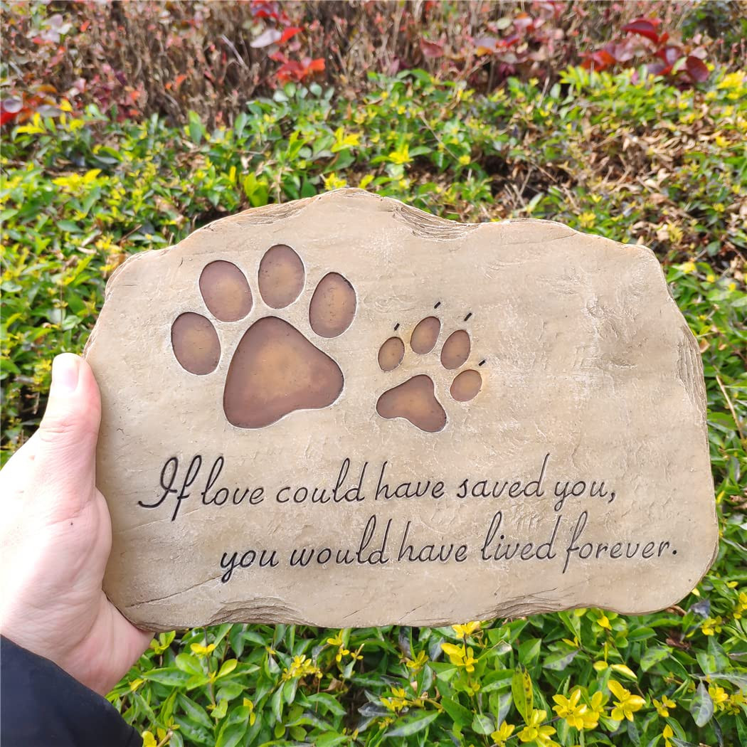 Paw Prints Dog Pet Memorial Stones, Pet Garden Stone Grave Marker for Dog or …