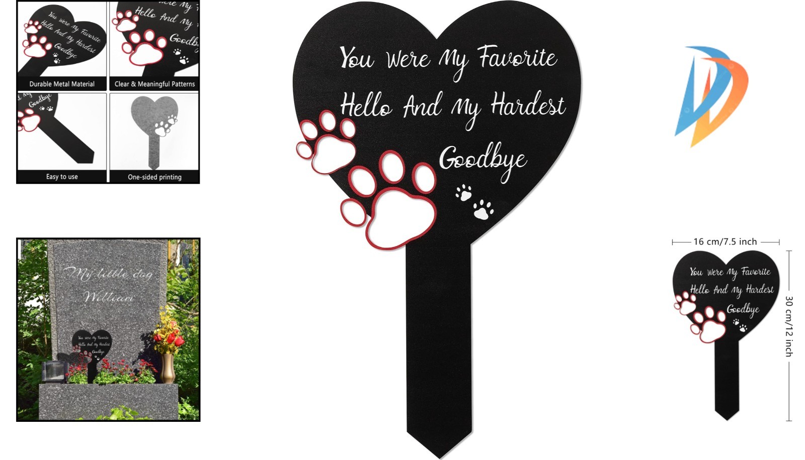 Metal Pet Memorial Headstone – 11.8″ x 6.3″ Cemetery Decoration for Dogs & Cats