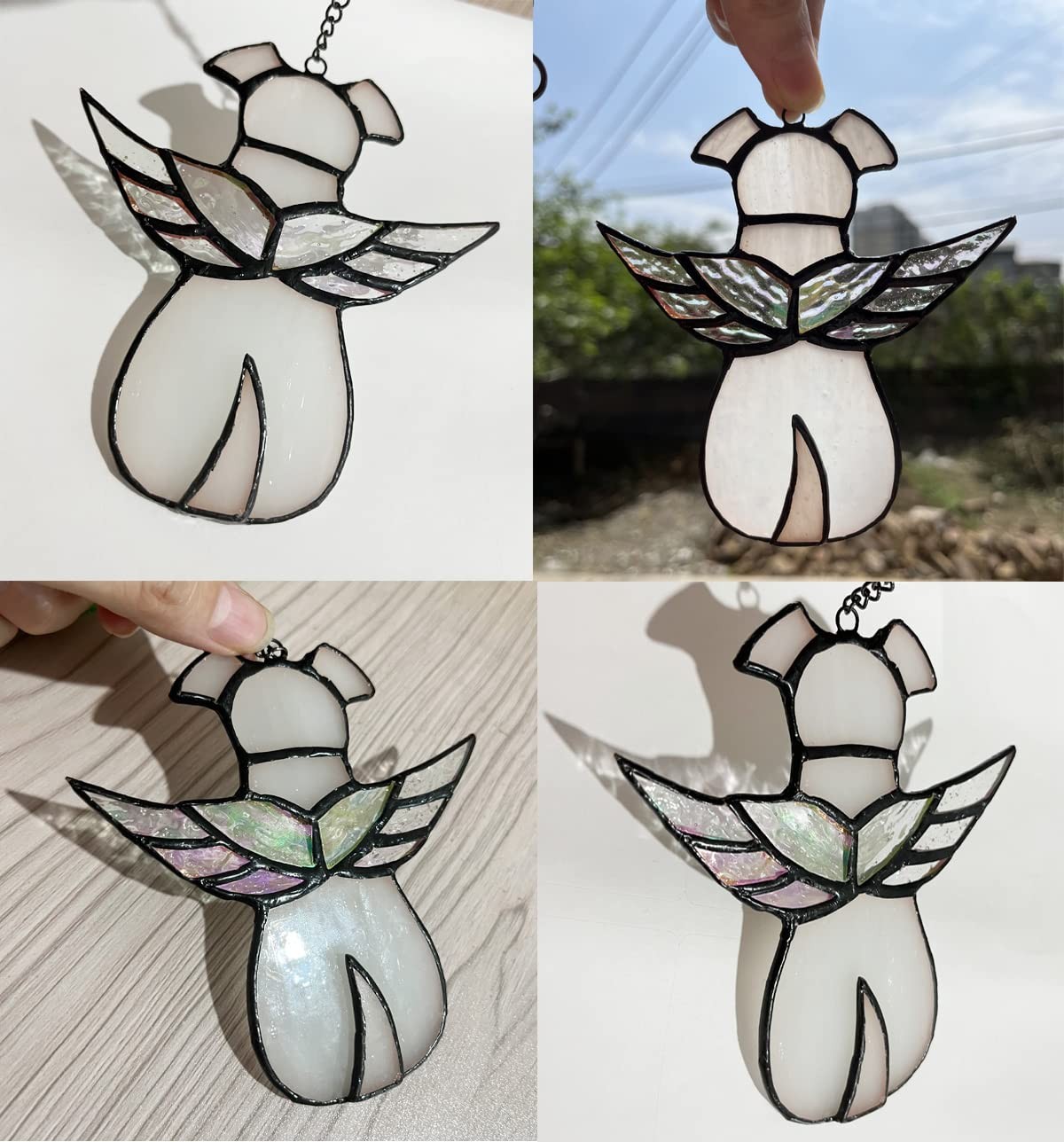 ZUAJITER Stained Glass Window Hanging Angel Dog Memorial Gifts for Loss of…