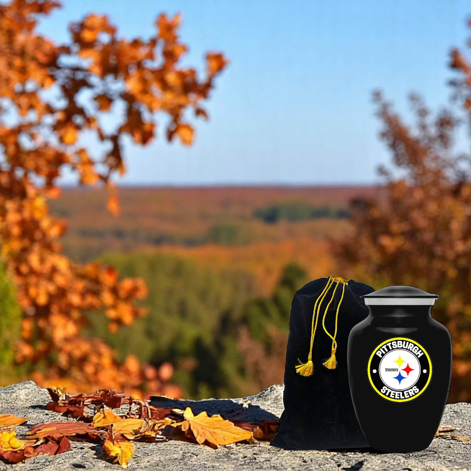 Pittsburgh Steelers Football Theme Cremation Funeral Memorial Ashes Urn with Bag