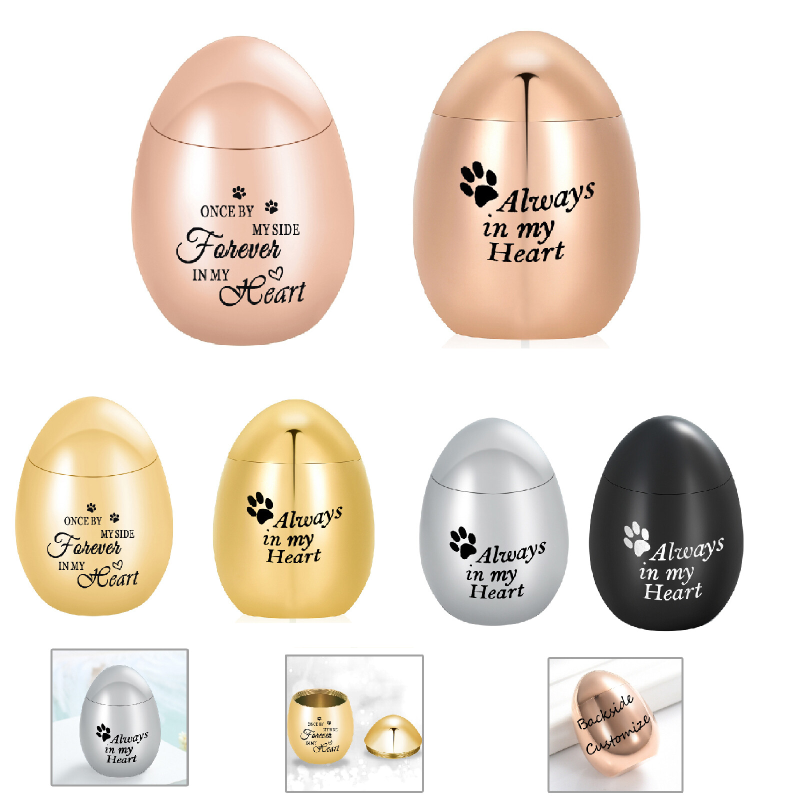 3*4cm Stainless Steel Pet Memory Egg Shaped Miniature Urn Dog Cat Cremation Ashe