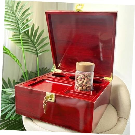 Large Wooden Box Decorative Storage Box with Lock & Accessories – Burgundy