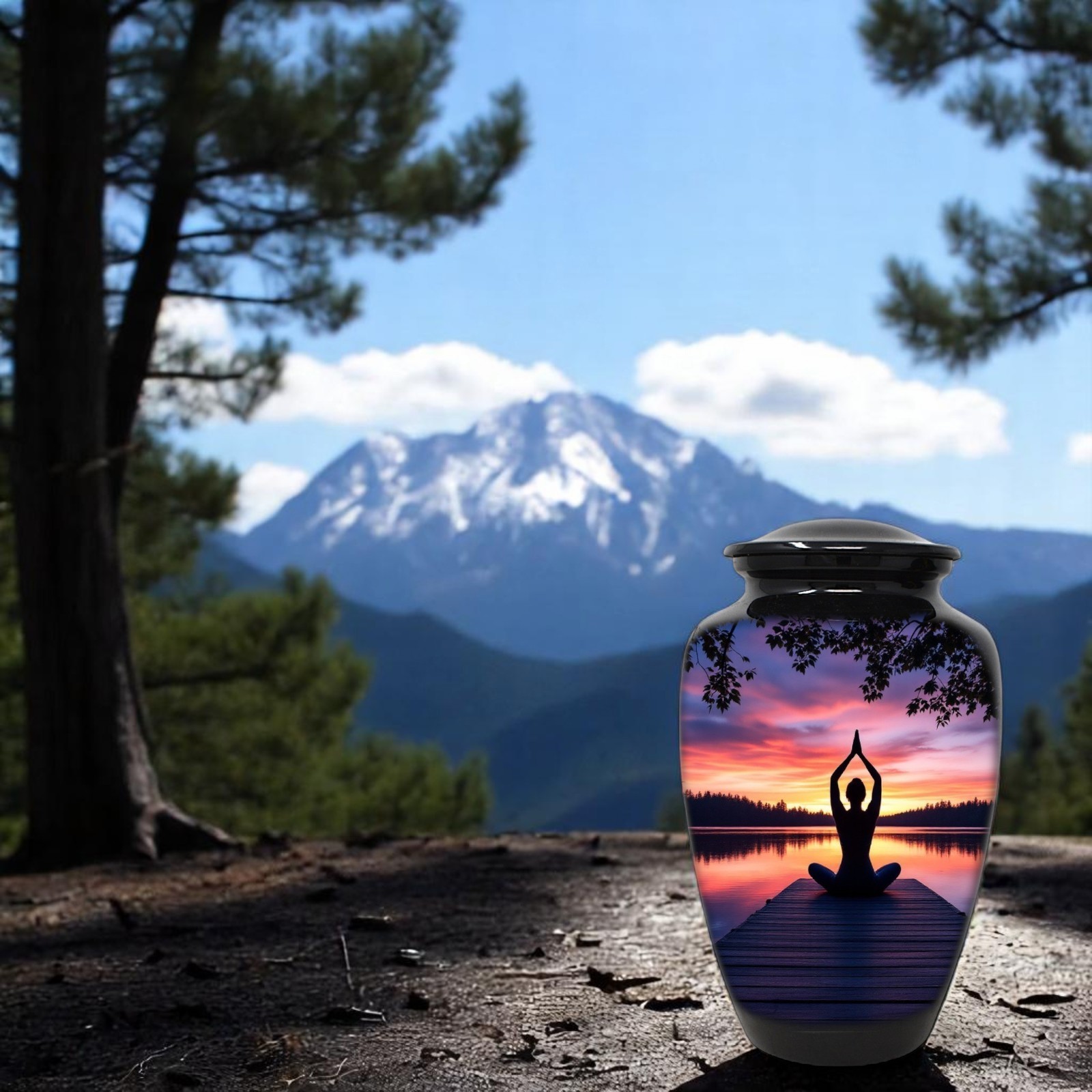 Adult Cremation Urn for Human Ashes Large 10.5″ Yoga Meditation Urn with Bag