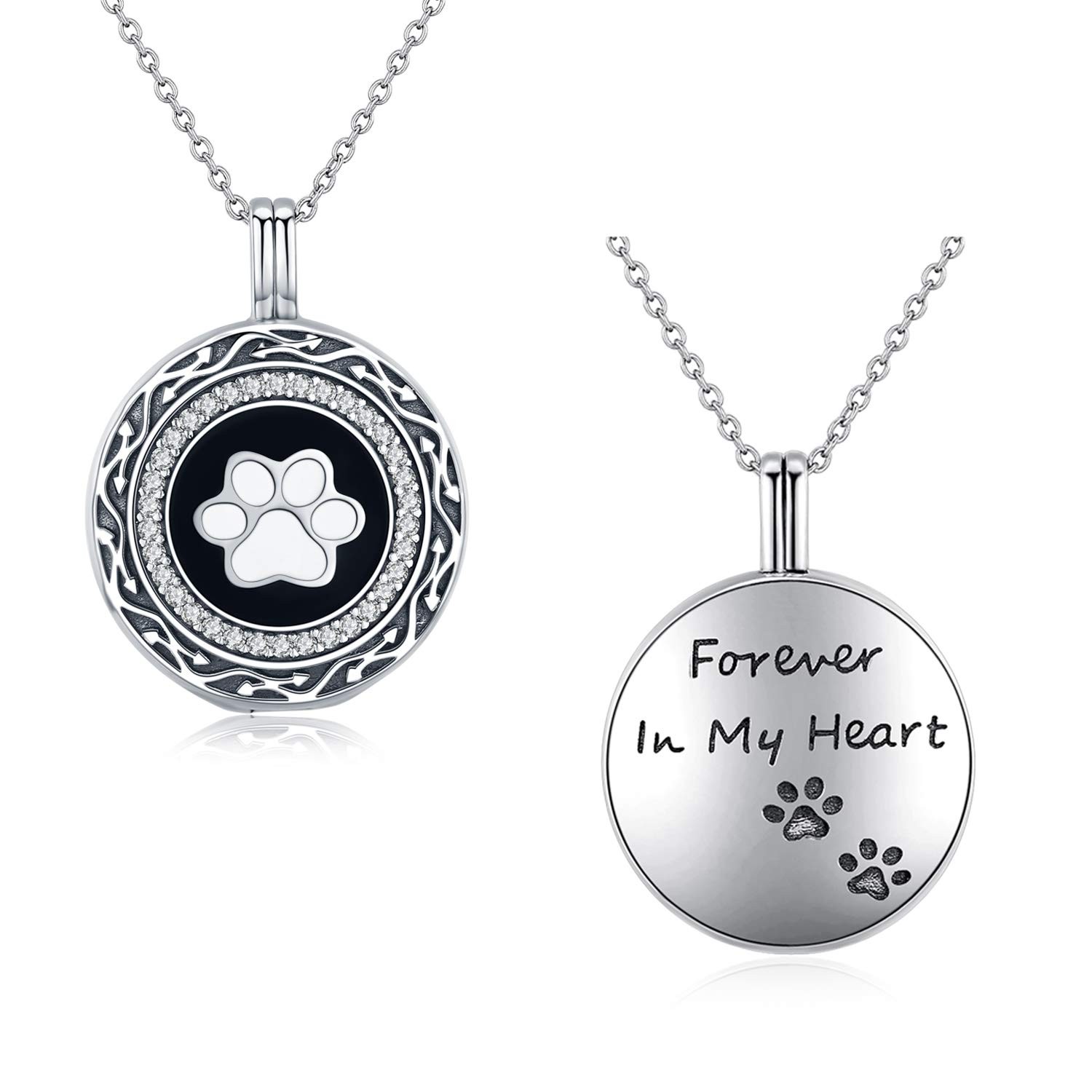 S925 Sterling Silver Paw Urn Pendant Necklace for Pet Cat Dog Ashes Cremation…