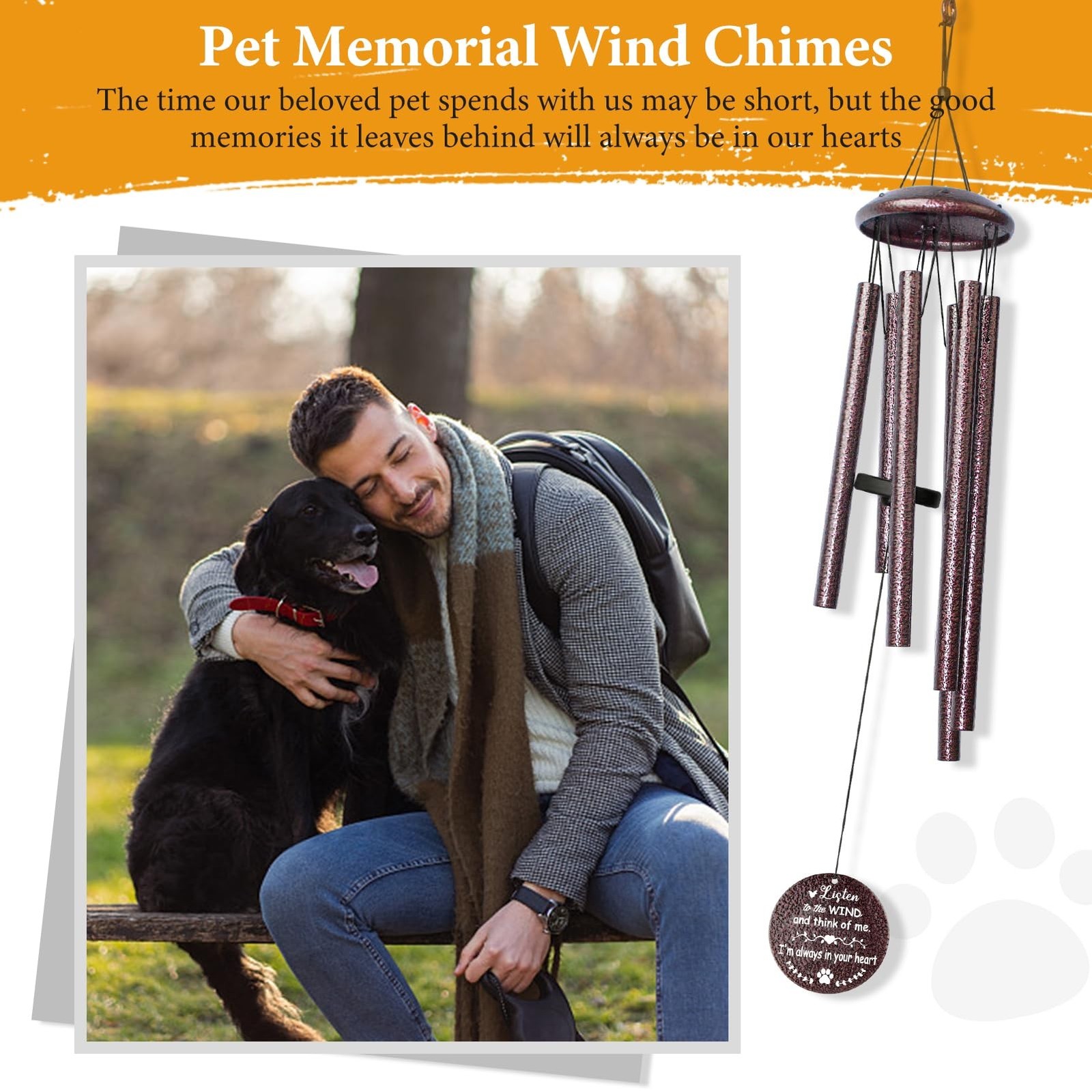 Pet Memorial Gifts for Loss of Dog, 25 inch pet Memorial Wind Chimes, Loss of…