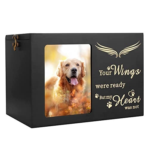 Large Wooden Pet Memorial Urn for Dog or Cat Ashes – Cremation Box with Photo Fr
