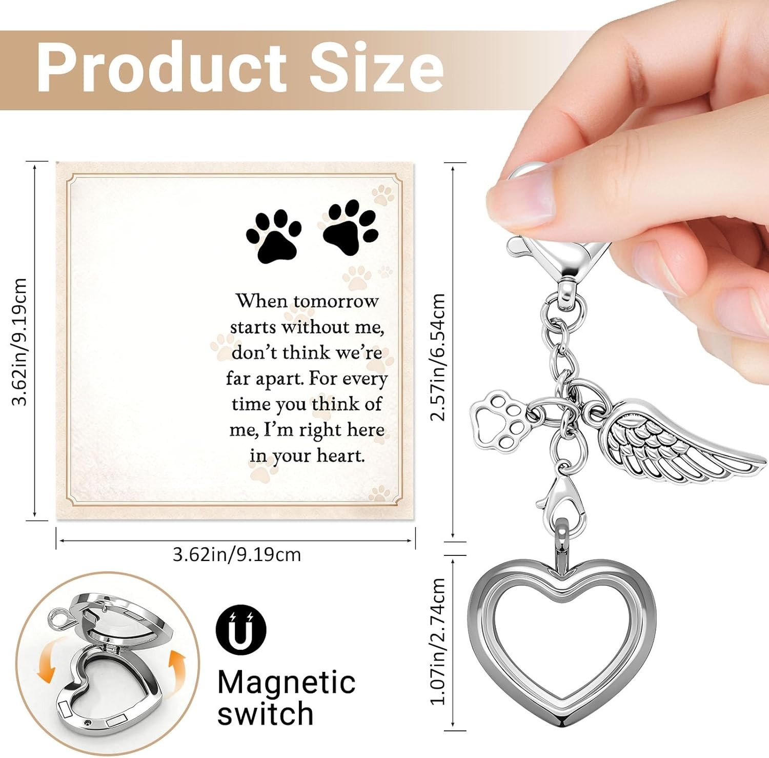 Japrex Pet Hair Keepsake, Pet Fur Memorial Keepsake with Angel Wing Paw Print…