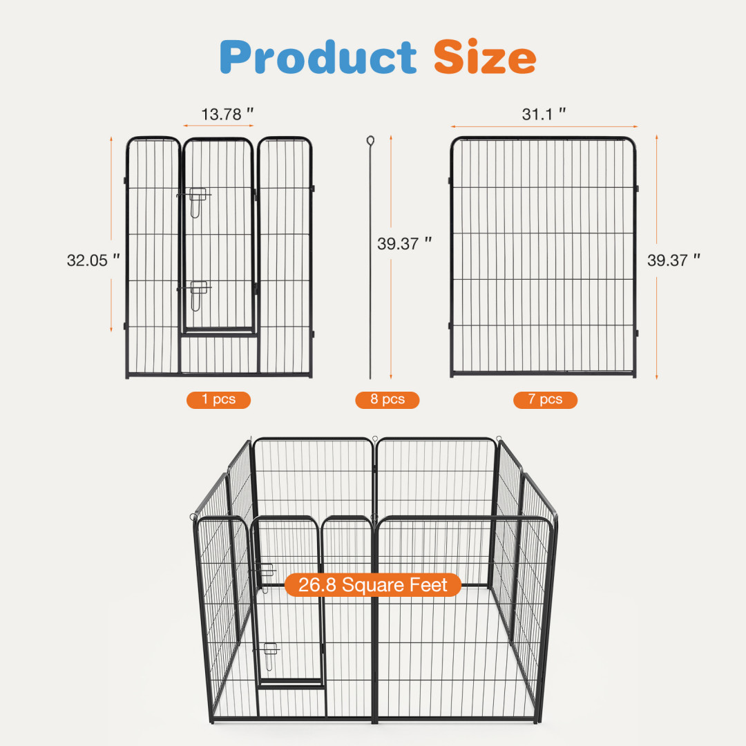 Dog Playpen Indoor Fence Height Metal Exercise Pen With Door Small Puppy-Medium-