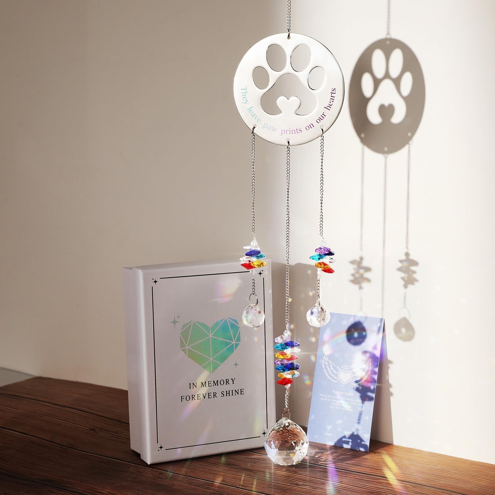 Emibele Pet Memorial Suncatcher with Paw Print, Dog Memorial Gifts for Loss o…