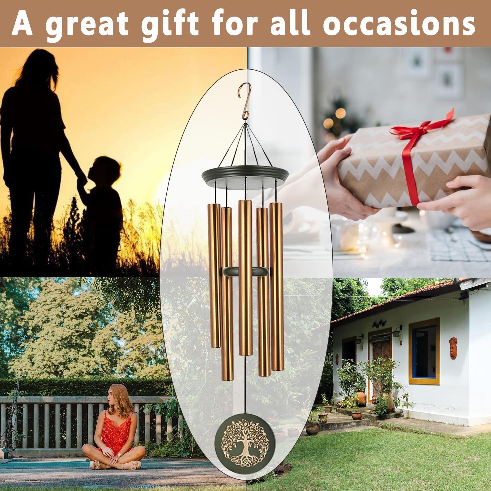 36″ Memorial Tree of Life Windchime for Outside, Large Deep Tone Tuned Bamboo…