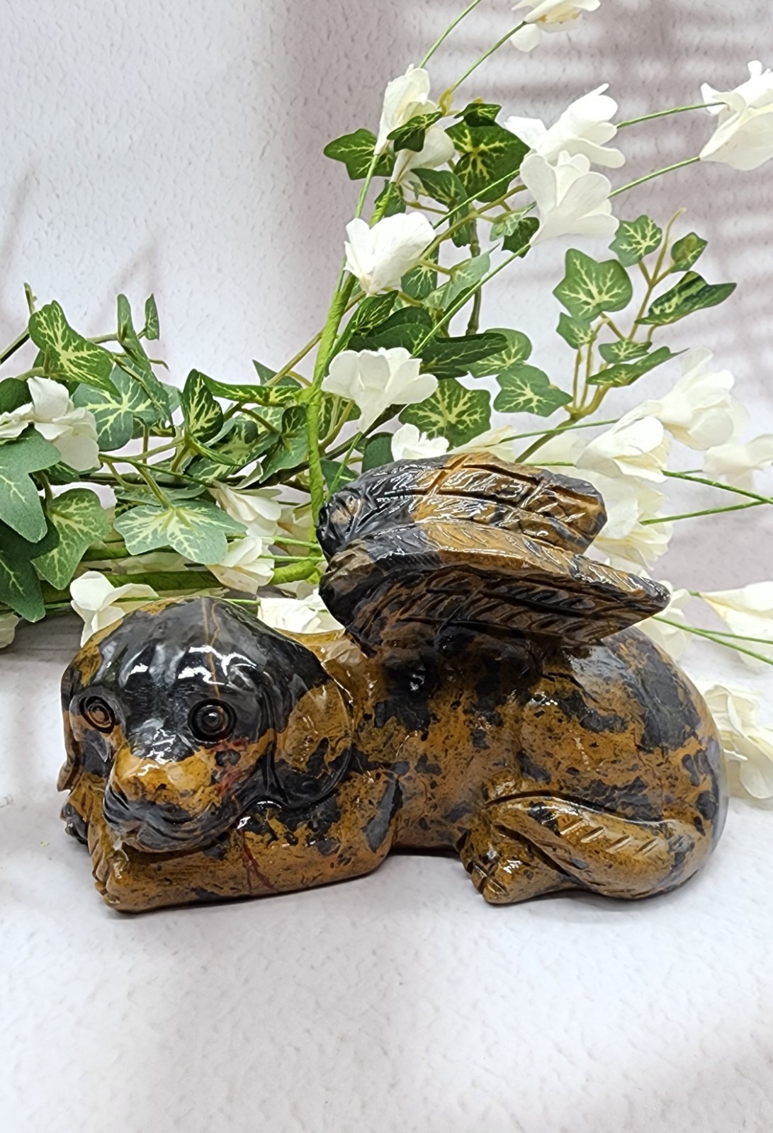 Mountain Jasper Winged Angel Dog – Pet Memorial Statue, Gemstone Pet Loss Gift