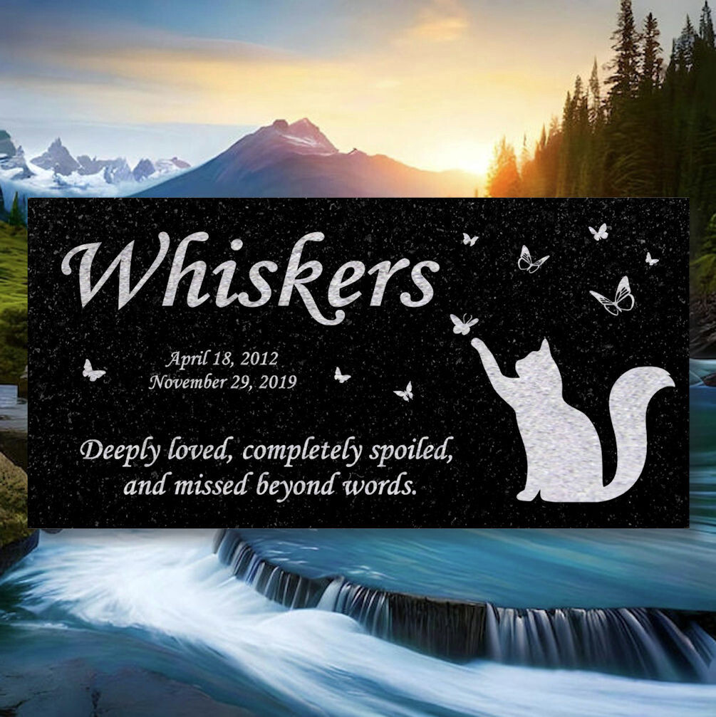 Personalized Cat Memorial – Granite Stone Pet Grave Marker – 6×12 – Whiskers