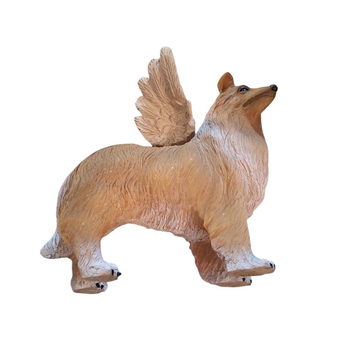 Angel Wings Grave Collie Dog Puppy Memorial Pet Marker Statue Figurine 4″x4″
