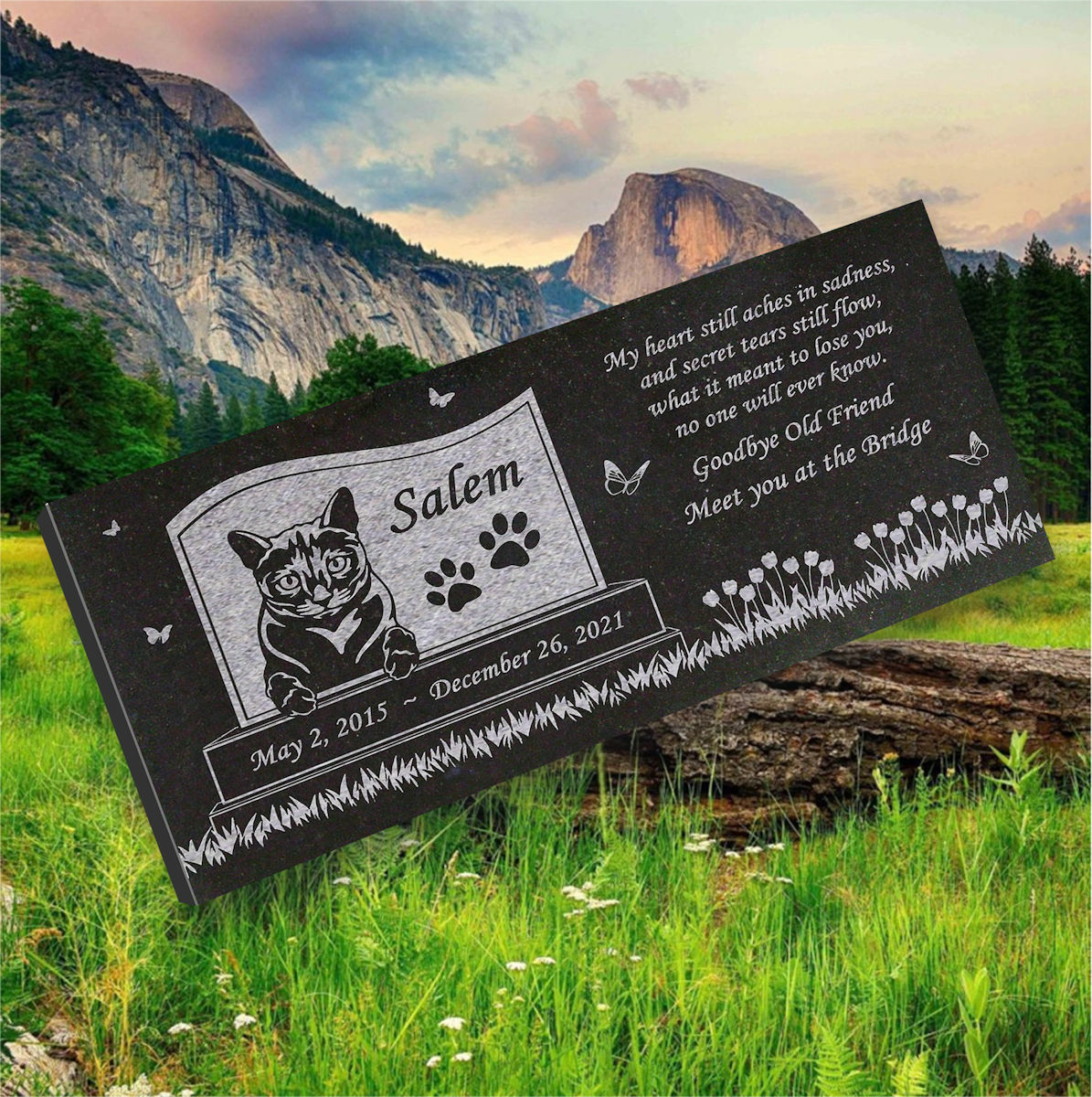 Personalized Cat Memorial – Granite Stone Pet Grave Marker – 6×12 – Salem